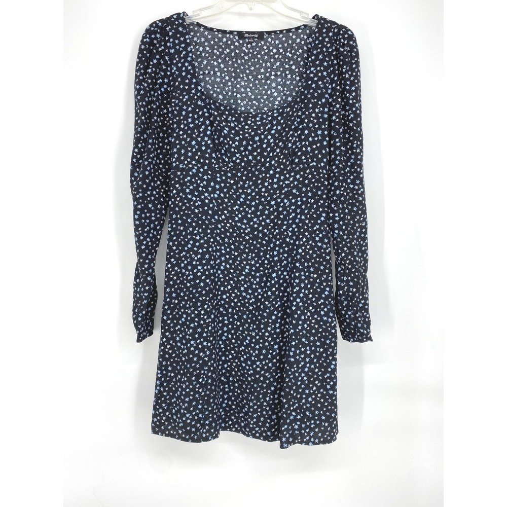 Madewell Women's Size 0 Black Floral Long Sleeve Seamed Dress‎